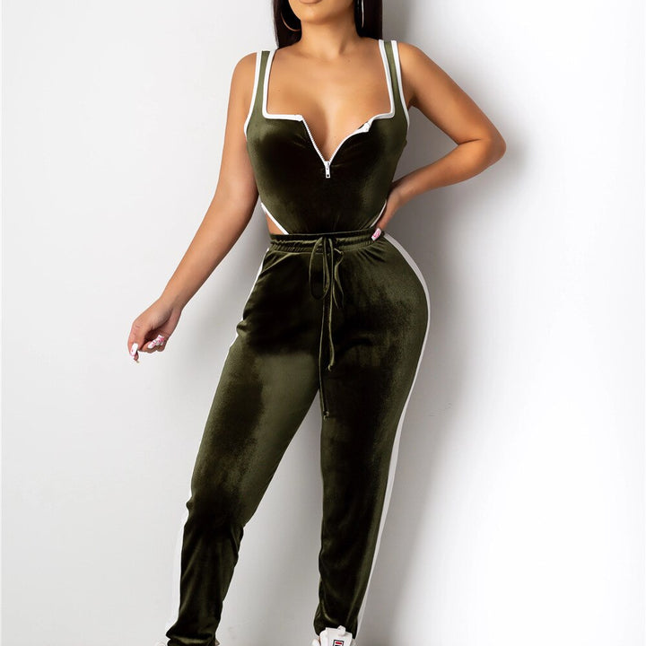 Velvet Bodysuit Pencil Pants Set